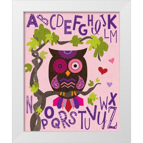 Owl Set Numlet Pinks 1 White Modern Wood Framed Art Print by Hogan, Melody