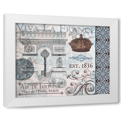 Paris Pair Rect Blue Brown 1 White Modern Wood Framed Art Print by Hogan, Melody