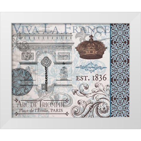 Paris Pair Rect Blue Brown 1 White Modern Wood Framed Art Print by Hogan, Melody