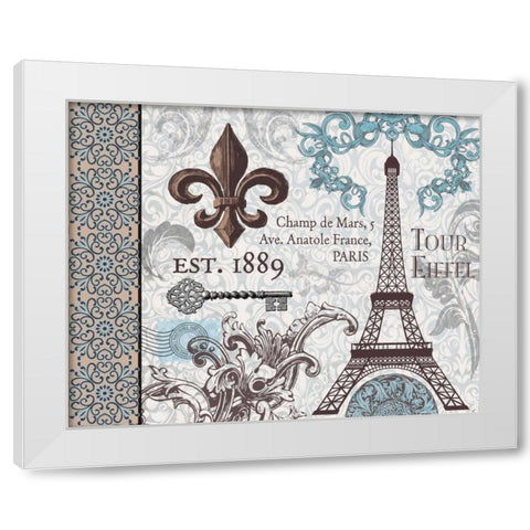 Paris Pair Rect Blue Brown 2 White Modern Wood Framed Art Print by Hogan, Melody