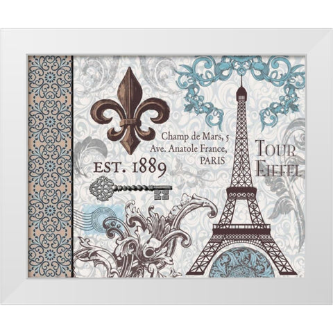Paris Pair Rect Blue Brown 2 White Modern Wood Framed Art Print by Hogan, Melody