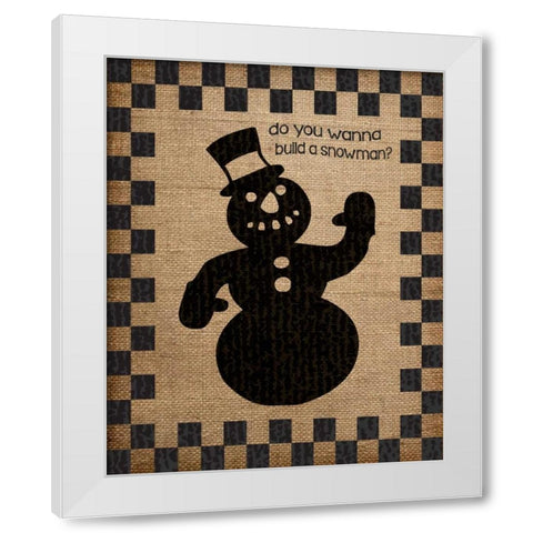 Burlap Christmas Snowman White Modern Wood Framed Art Print by Hogan, Melody
