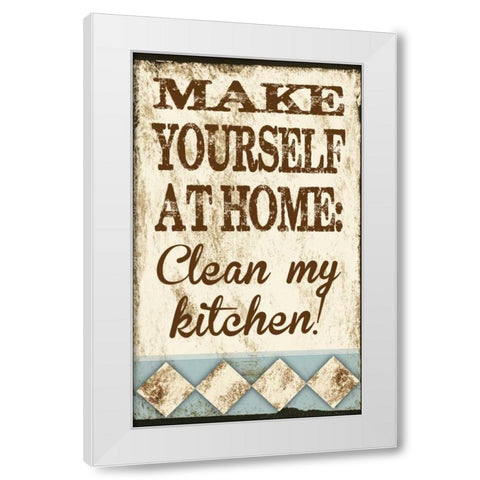 Clean My Kitchen White Modern Wood Framed Art Print by Hogan, Melody