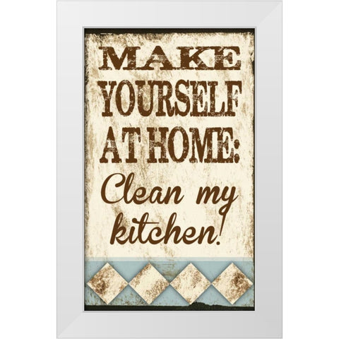 Clean My Kitchen White Modern Wood Framed Art Print by Hogan, Melody