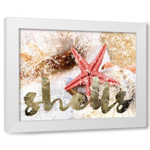 Coral Starfish White Modern Wood Framed Art Print by Hogan, Melody