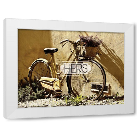 Her Bicycle White Modern Wood Framed Art Print by Hogan, Melody