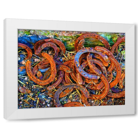 Bright Horse Shoes White Modern Wood Framed Art Print by Hogan, Melody