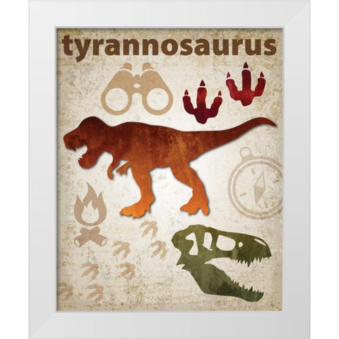 Tyrannosaurus Dinosaur White Modern Wood Framed Art Print by Hogan, Melody