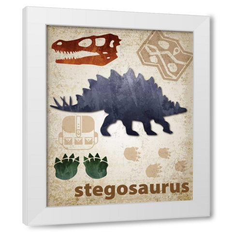 Stegosaurus Dinosaur White Modern Wood Framed Art Print by Hogan, Melody