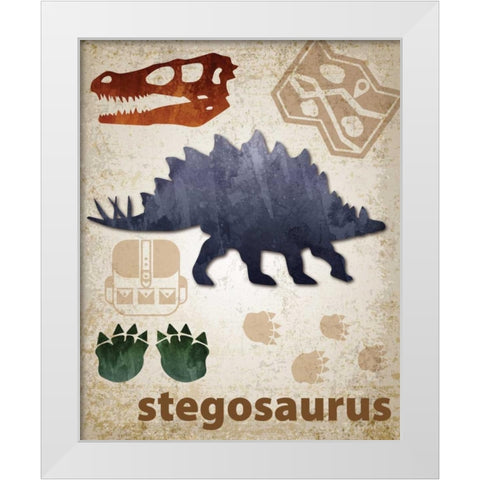 Stegosaurus Dinosaur White Modern Wood Framed Art Print by Hogan, Melody