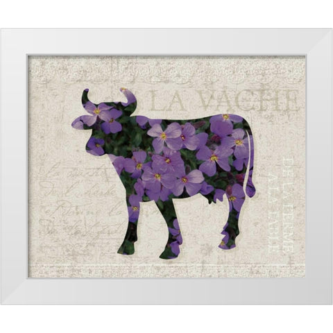 Flower Farm Bull White Modern Wood Framed Art Print by Hogan, Melody