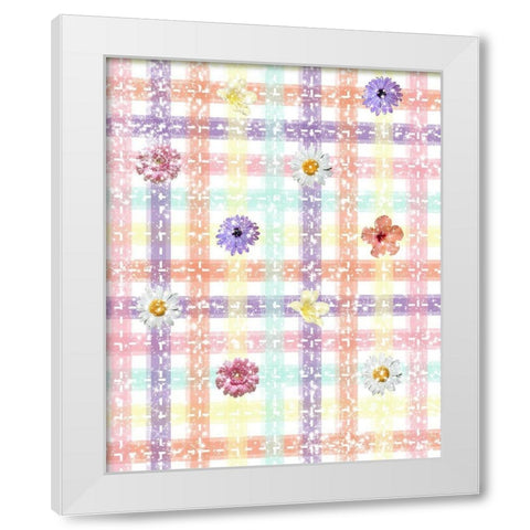 Unique Plaid with Flowers White Modern Wood Framed Art Print by Hogan, Melody