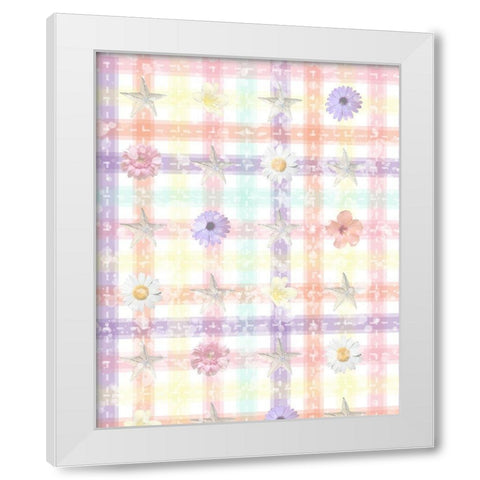Whimsical Plaid with Flowers White Modern Wood Framed Art Print by Hogan, Melody