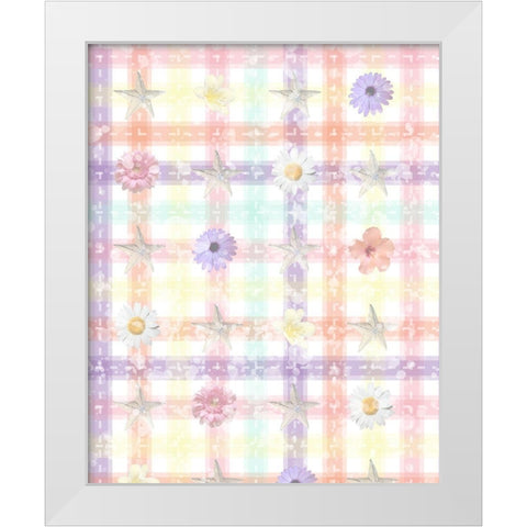 Whimsical Plaid with Flowers White Modern Wood Framed Art Print by Hogan, Melody