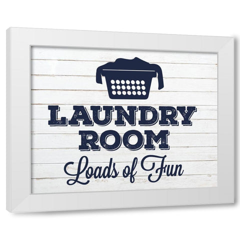 Laundry Pair Navy 1 White Modern Wood Framed Art Print by Hogan, Melody
