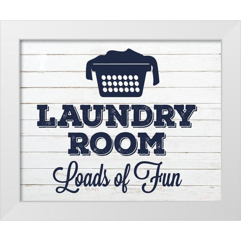 Laundry Pair Navy 1 White Modern Wood Framed Art Print by Hogan, Melody