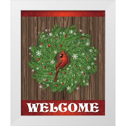 Cardinal Wreath Welcome 1 White Modern Wood Framed Art Print by Hogan, Melody
