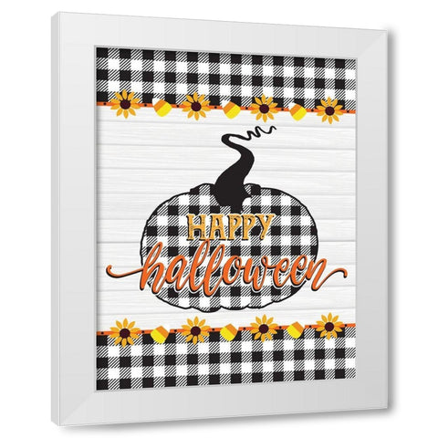 Happy Halloween Buffalo Plaid 1 White Modern Wood Framed Art Print by Hogan, Melody