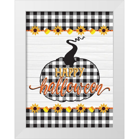 Happy Halloween Buffalo Plaid 1 White Modern Wood Framed Art Print by Hogan, Melody