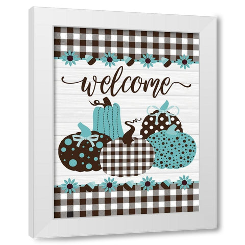 Welcome Pumpkins Buffalo Plaid 2 White Modern Wood Framed Art Print by Hogan, Melody