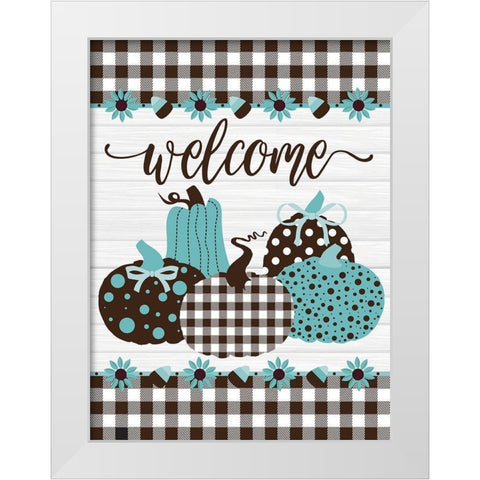 Welcome Pumpkins Buffalo Plaid 2 White Modern Wood Framed Art Print by Hogan, Melody