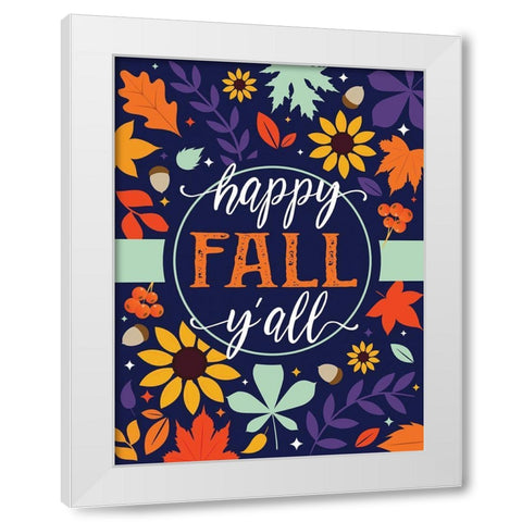 Navy Fall Floral White Modern Wood Framed Art Print by Hogan, Melody