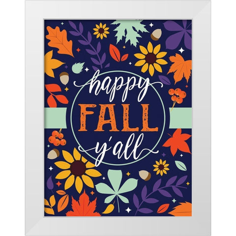 Navy Fall Floral White Modern Wood Framed Art Print by Hogan, Melody