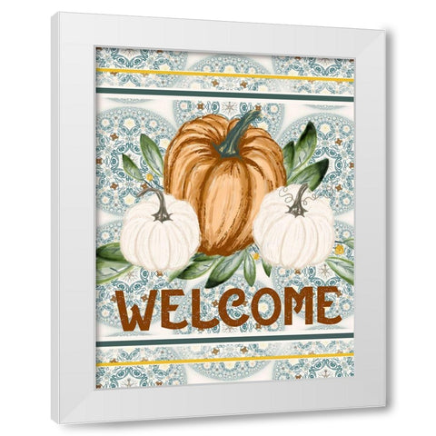 Welcome Pumpkin Mandala White Modern Wood Framed Art Print by Hogan, Melody