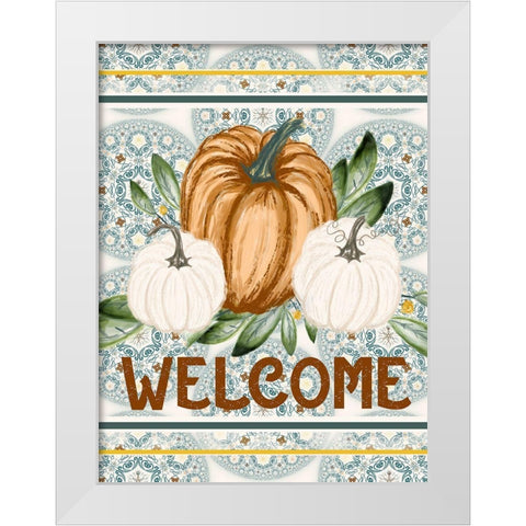 Welcome Pumpkin Mandala White Modern Wood Framed Art Print by Hogan, Melody