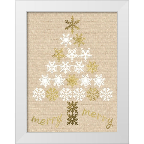 Burlap Lace Gold Xmas 1 White Modern Wood Framed Art Print by Hogan, Melody