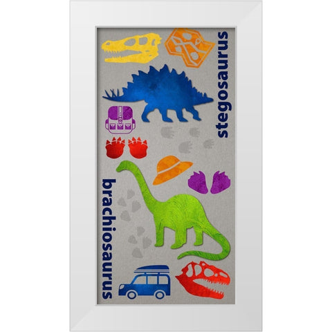 Dino Journy 1 White Modern Wood Framed Art Print by Hogan, Melody