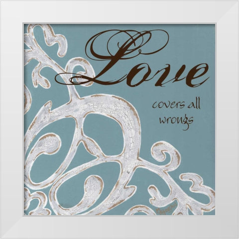 Crackle Filigree Love White Modern Wood Framed Art Print by Hogan, Melody