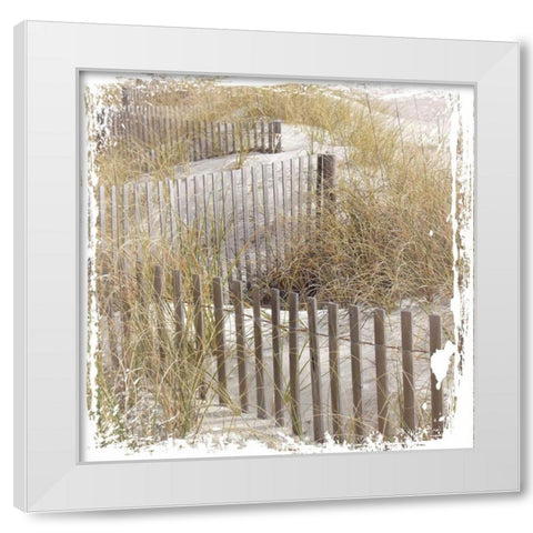 Fence By The Beach White Modern Wood Framed Art Print by Hogan, Melody