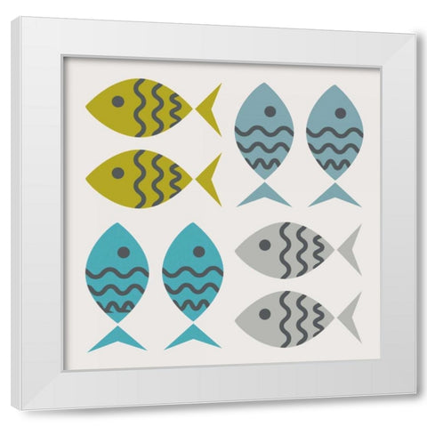 Fishy March White Modern Wood Framed Art Print by Hogan, Melody
