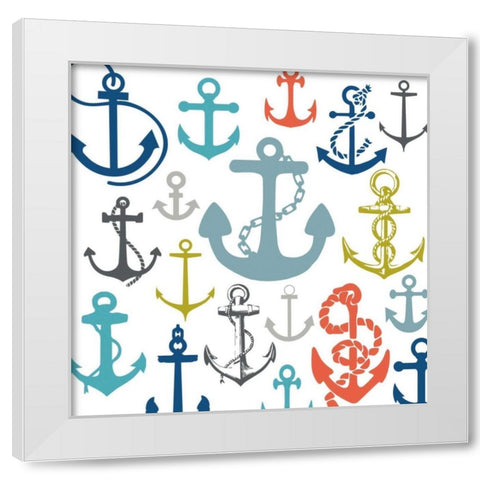 Coastal Anchors White Modern Wood Framed Art Print by Hogan, Melody