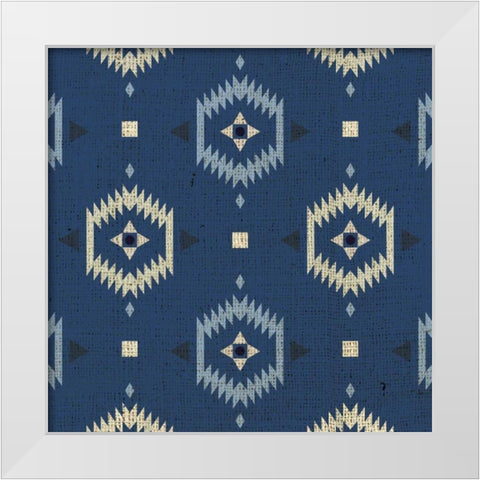 Indigo Squares Droplets White Modern Wood Framed Art Print by Hogan, Melody