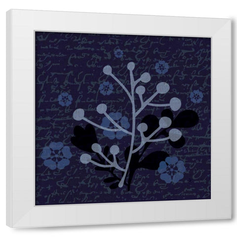 Indigo Olive Branch White Modern Wood Framed Art Print by Hogan, Melody