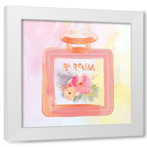 Watercolor Perfume Bottles Flowers 1 White Modern Wood Framed Art Print by Hogan, Melody