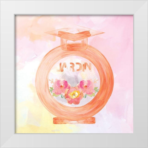 Watercolor Perfume Bottles Flowers 2 White Modern Wood Framed Art Print by Hogan, Melody