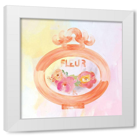 Watercolor Perfume Bottles Flowers 3 White Modern Wood Framed Art Print by Hogan, Melody