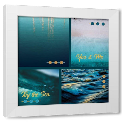 By the Sea Saffron Teal 5 White Modern Wood Framed Art Print by Hogan, Melody