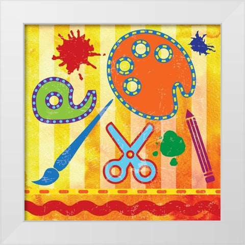 Colorful Kids Icons 2 White Modern Wood Framed Art Print by Hogan, Melody