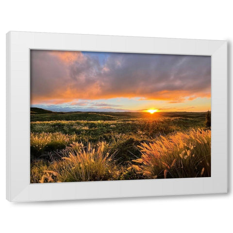 Sunset On Saddle Road White Modern Wood Framed Art Print by Nebula, Melissa
