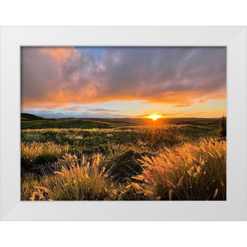 Sunset On Saddle Road White Modern Wood Framed Art Print by Nebula, Melissa