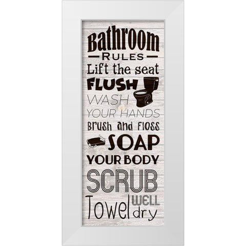 Bath Rules White Modern Wood Framed Art Print by Prime, Marcus