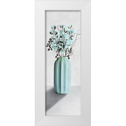 Teal Cotton Bouquet 1 White Modern Wood Framed Art Print by Prime, Marcus
