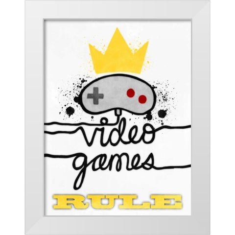 Video Games Rule White Modern Wood Framed Art Print by Prime, Marcus