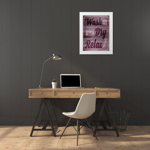 Wash Dry Relax White Modern Wood Framed Art Print by Prime, Marcus