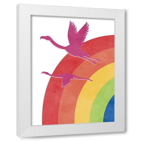 Flamingo Flight White Modern Wood Framed Art Print by Prime, Marcus
