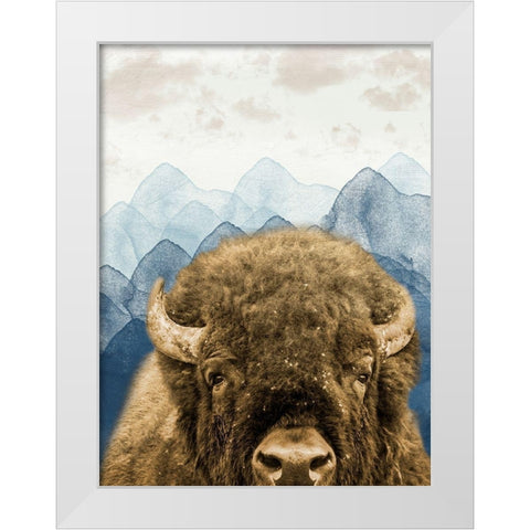 Mountain Fluffy Bison White Modern Wood Framed Art Print by Prime, Marcus